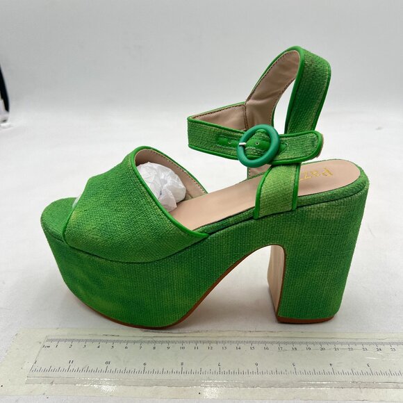 Pazzion Green Chunky High Heel Platform Sandals Open Toe Ankle Strap Buckle Shoe - Picture 2 of 8